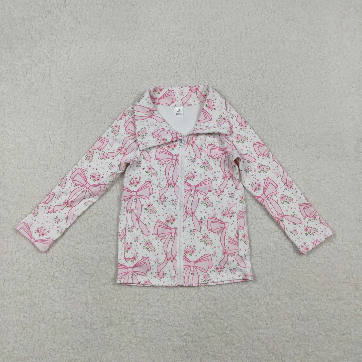GT1082 Pink Flowers Bows Girls Yoga Zipper Jackets Top