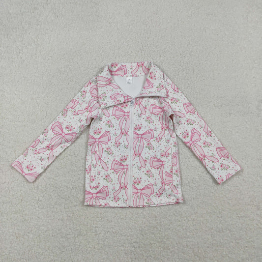 GT1082 Pink Flowers Bows Girls Yoga Zipper Jackets Top