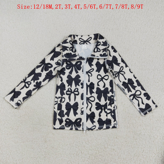 GT1084 Black Bows Girls Yoga Zipper Jackets Top