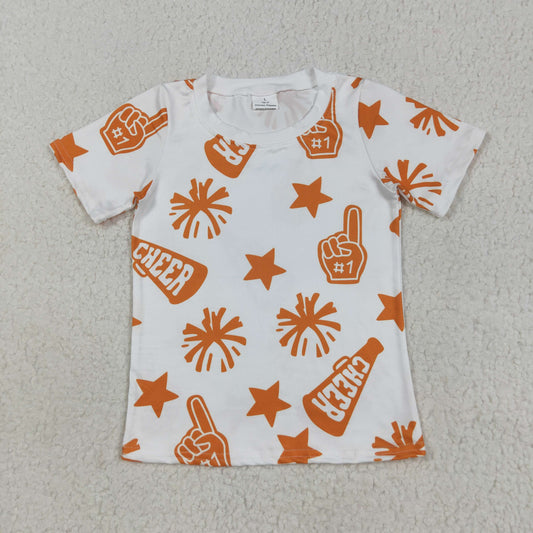 GT1090 Orange Cheer Print Girls Summer Tee Shirts Top