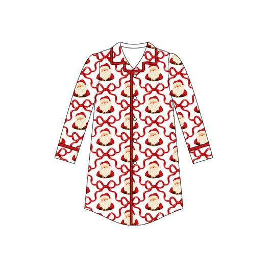 (Pre-order)GT1092 Adult Santa Bows Print Woman Christmas Pajamas Top Nightgown