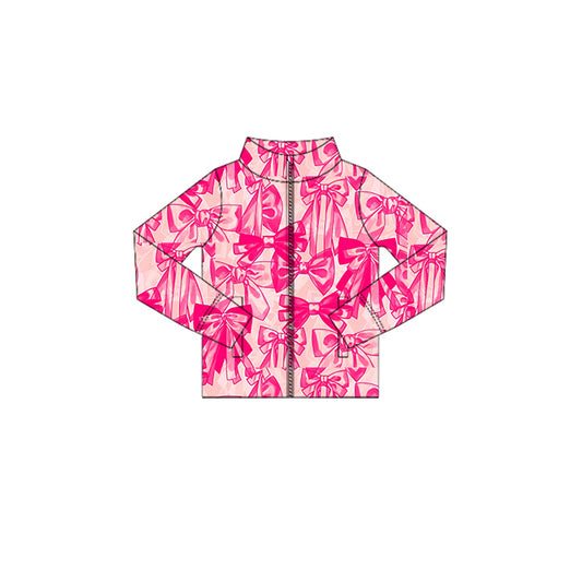 (Pre-order)GT1095 Hot Pink Bows Girls Yoga Zipper Jackets Top