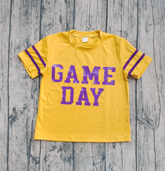 (Pre-order)GT1100 Game Day Yellow Print Girls Summer Tee Shirts Top