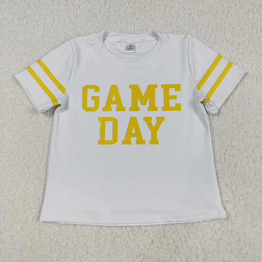 GT1101 Game Day White Yellow Print Girls Summer Tee Shirts Top