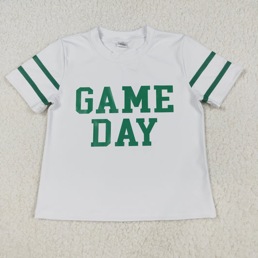 GT1103 Game Day White Green Print Girls Summer Tee Shirts Top