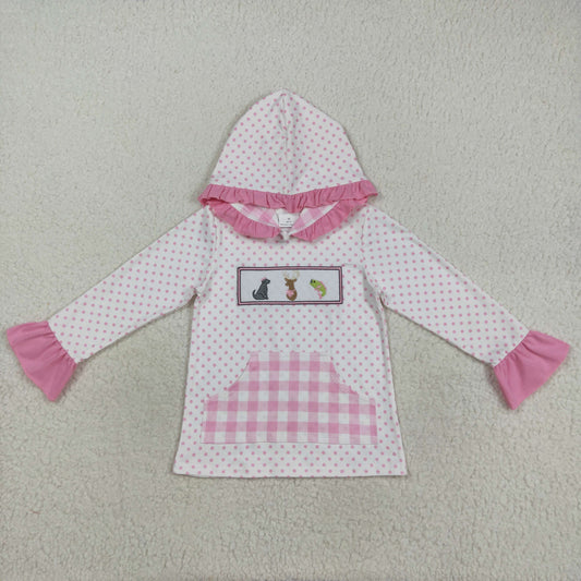GT1106 Duck Deer Dog Embroidery Dots Girls Fall Hunting Hoodie Top