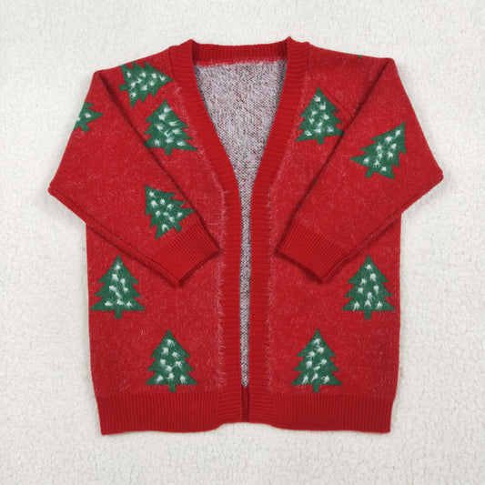 GT1114 Red Christmas Tree Baby Girls Sweater Cardigan