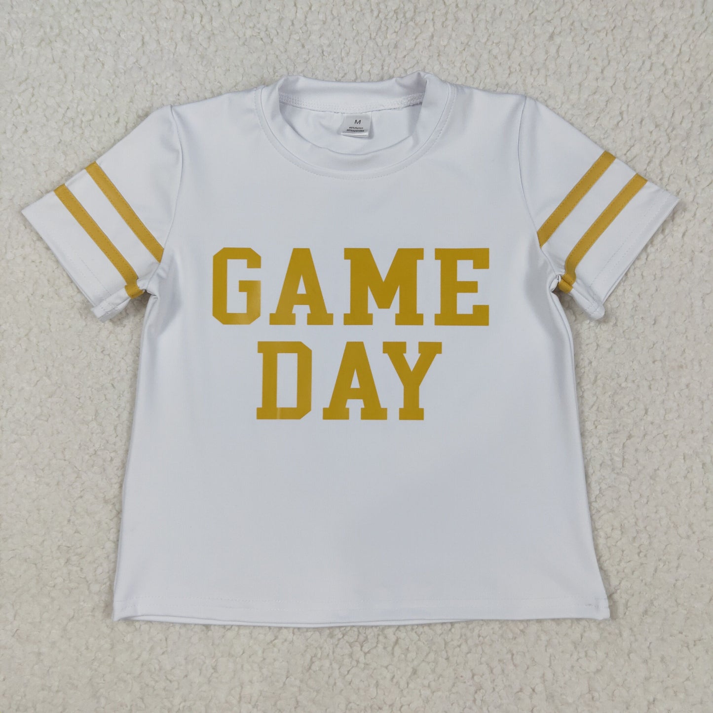 GT1115 Game Day White Gold Print Girls Summer Tee Shirts Top