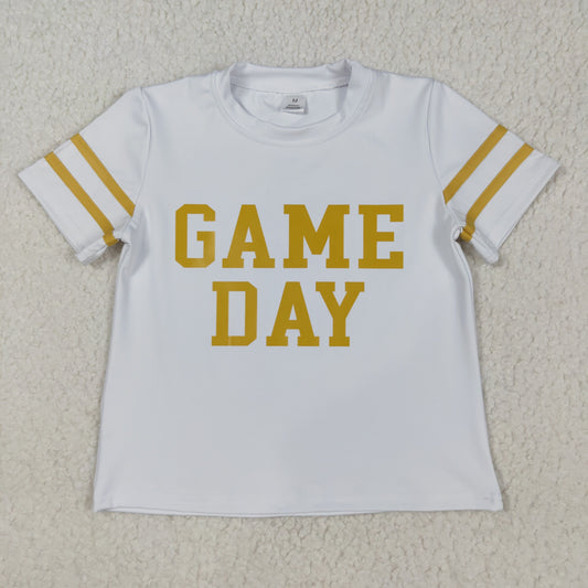 GT1115 Game Day White Gold Print Girls Summer Tee Shirts Top
