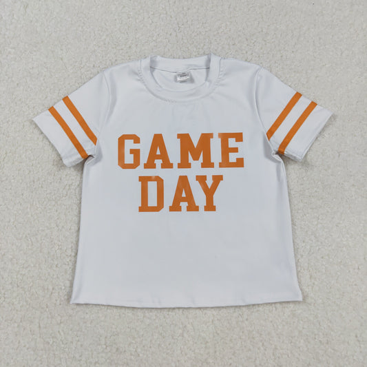 GT1116 Game Day White Orange Vinyl Girls Summer Tee Shirts Top