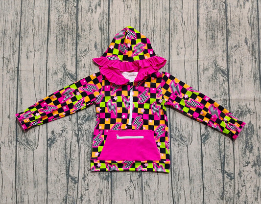 (Pre-order)GT1117 Flash Plaid Print Girls Fall Hoodie Zipper Top