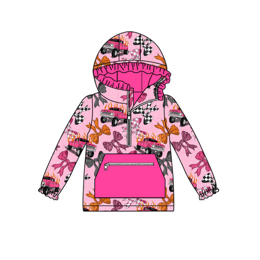 (Pre-order)GT1118 Monster Trucks Bows Print Girls Hoodie Zipper Top