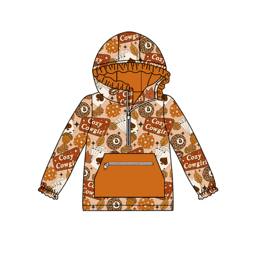 (Pre-order)GT1120 Cozy Cowgirl Pumpkin Print Girls Fall Hoodie Zipper Top