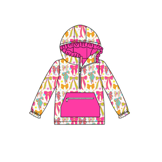 (Pre-order)GT1121 Colorful Bows Print Girls Fall Hoodie Zipper Top