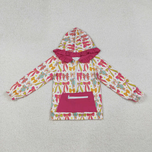 GT1121 Colorful Bows Print Girls Fall Hoodie Zipper Top