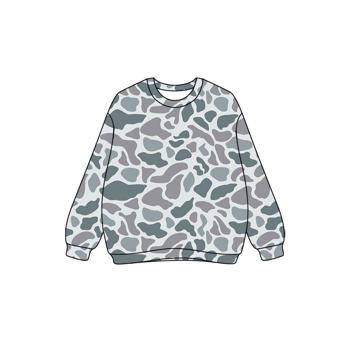 (Pre-order)GT1127 Adult Grey Camo Print Woman Long Sleeve Tee Shirts Top