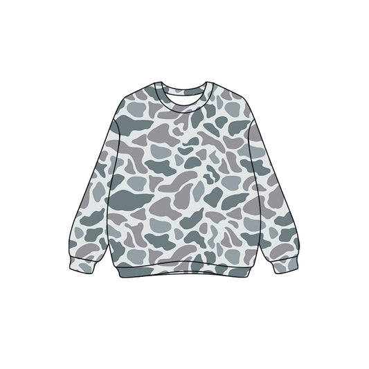 (Pre-order)GT1127 Adult Grey Camo Print Woman Long Sleeve Tee Shirts Top