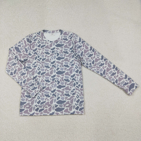 GT1127 Adult Grey Camo Print Woman Long Sleeve Yoga Tee Shirts Top