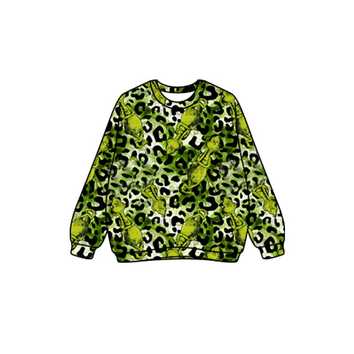 (Pre-order)GT1128 Green Frog Leopard Print Girls Christmas Long Sleeve Tee Shirts Top