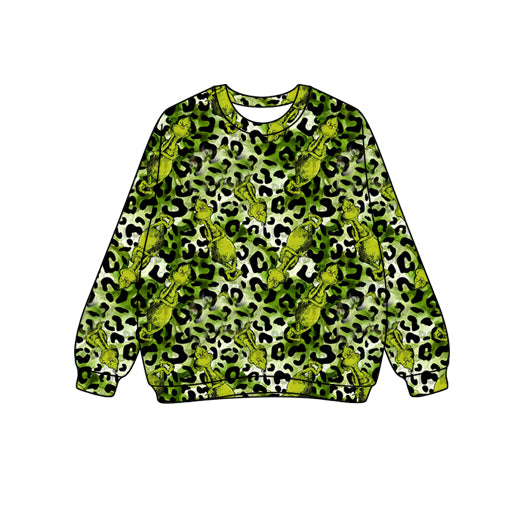 (Pre-order)GT1129 Adult Green Frog Leopard Print Woman Christmas Long Sleeve Tee Shirts Top