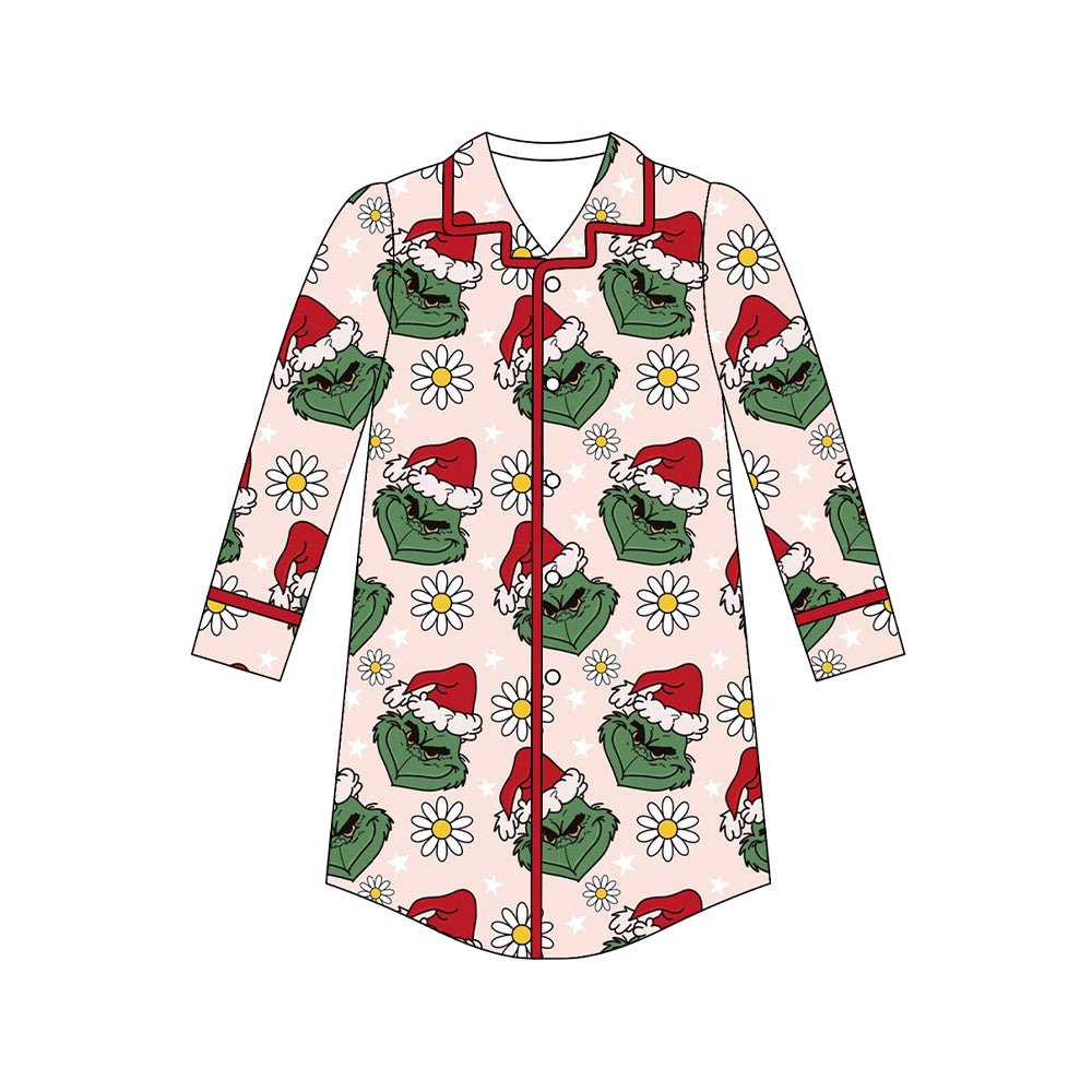 (Pre-order)GT1130 Adult Green Frog Flowers Print Woman Christmas Pajamas Top Nightgown