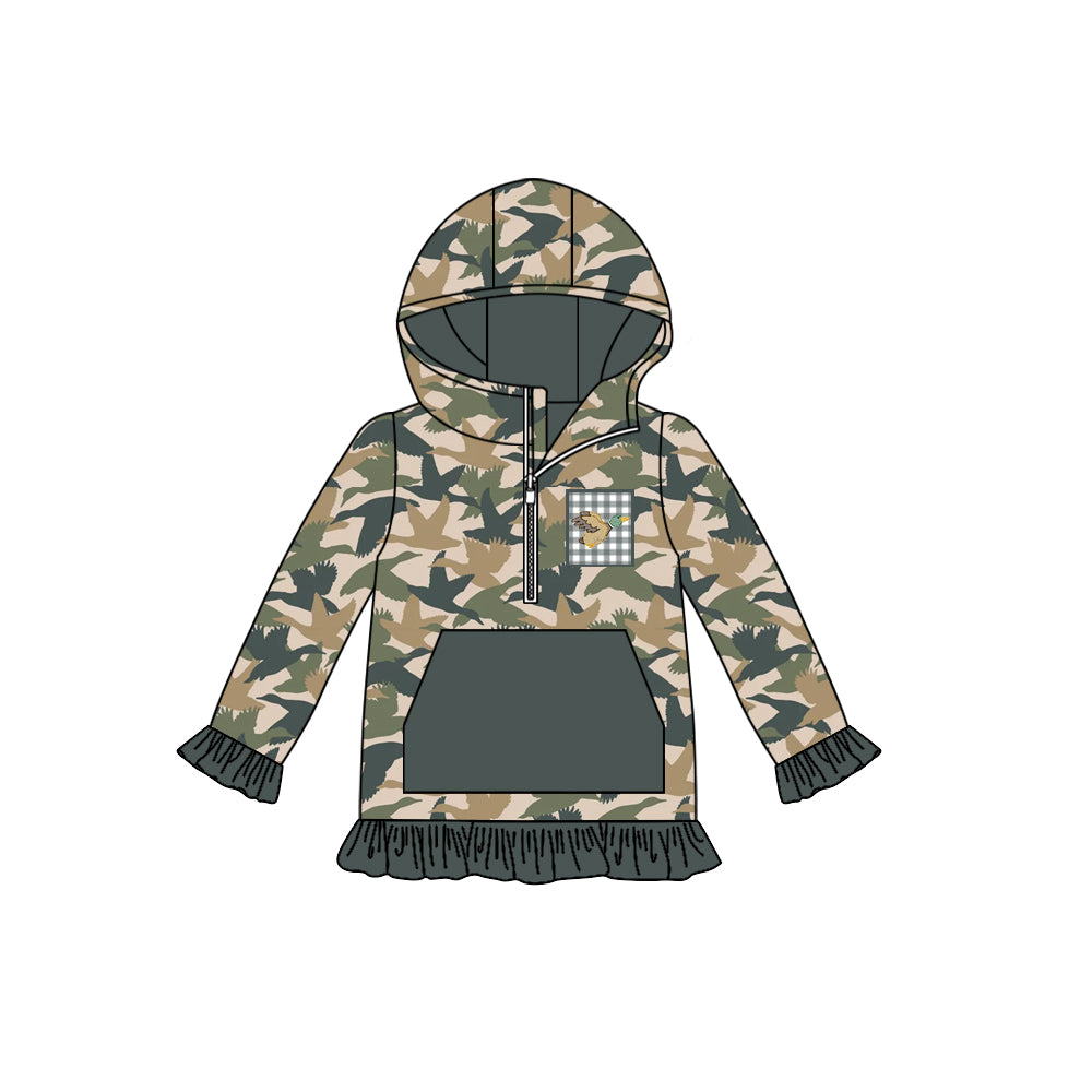 (Pre-order)GT1133 Duck Camo Print Girls Fall Hoodie Zipper Top
