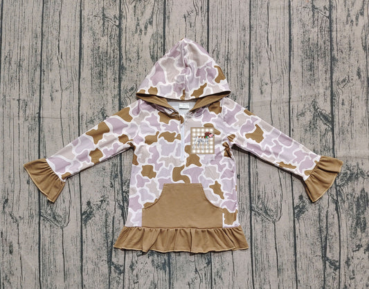 (Pre-order)GT1134 Khaki Camo Dog Print Girls Fall Hoodie Zipper Top