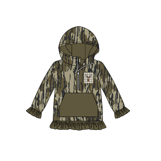 (Pre-order)GT1135 Camo Deer Print Girls Fall Hoodie Zipper Top
