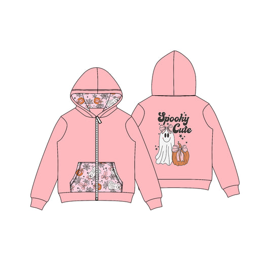 (Pre-order)GT1140 Spooky Cute Pink Print Girls Halloween Hoodie Zipper Jackets Top