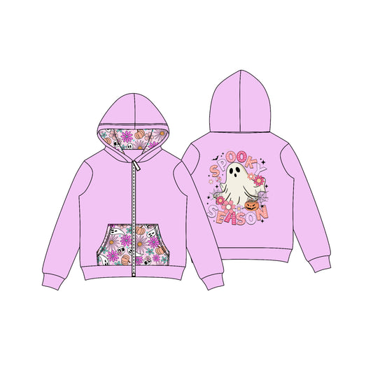 (Pre-order)GT1141 Spooky Season Print Girls Halloween Hoodie Zipper Jackets Top