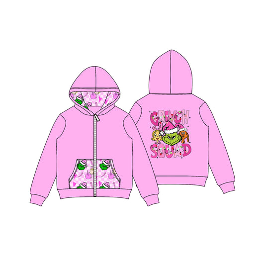 (Pre-order)GT1142 Green Frog Print Girls Christmas Hoodie Zipper Jackets Top