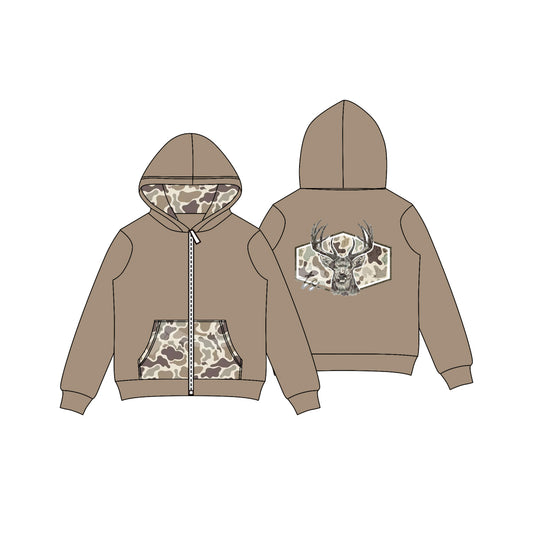 (Pre-order)GT1144 Deer Camo Print Kids Fall Hoodie Zipper Jackets Top