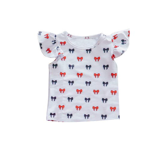 (Pre-order)GT1148 Red Navy Bows Print Girls Summer Tee Shirts Top