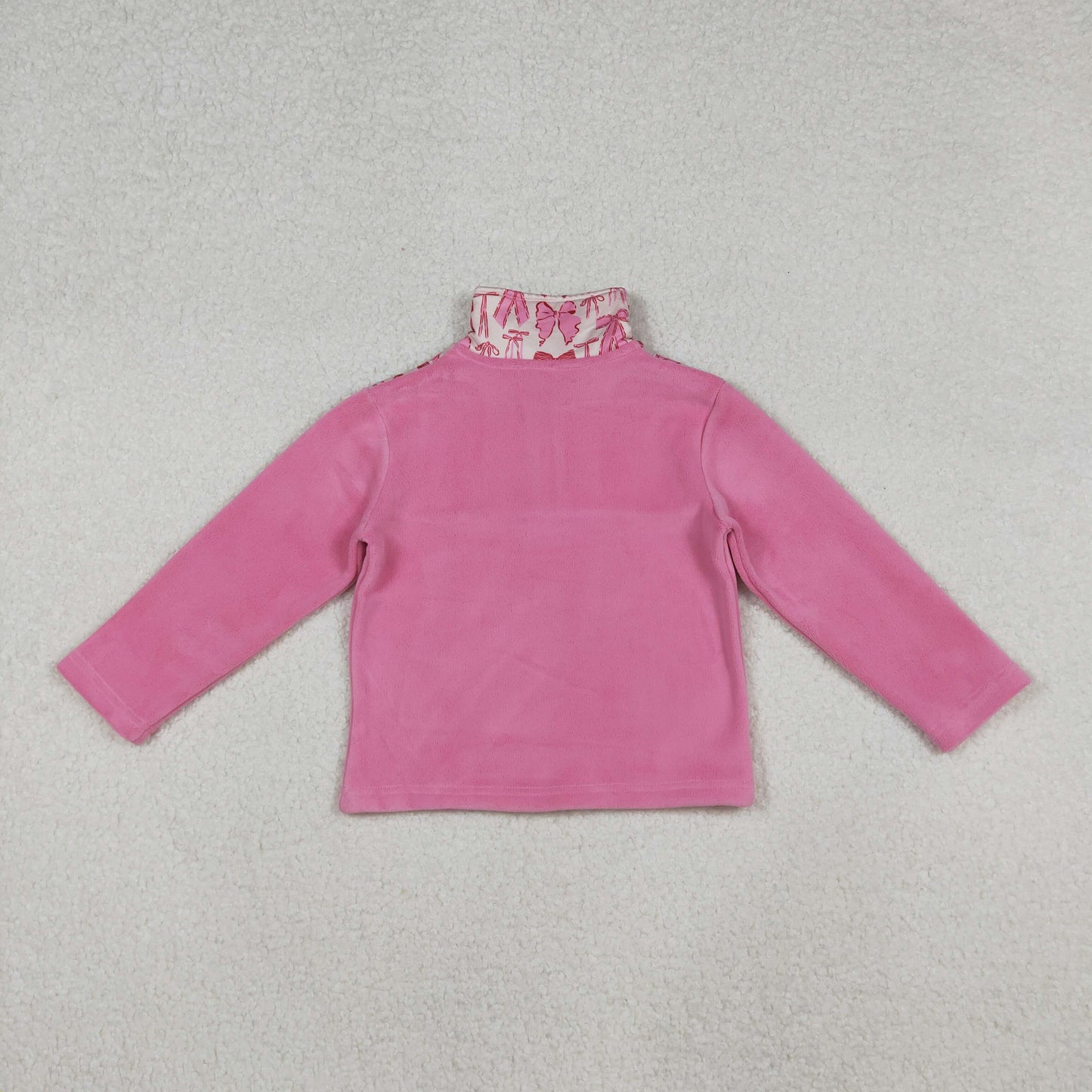 GT1149 Pink Bows Print Girls Long Sleeve Zipper Thick Pullover Top
