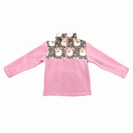 (Pre-order)GT1151 Santa Pink Print Girls Christmas Zipper Pullover Top