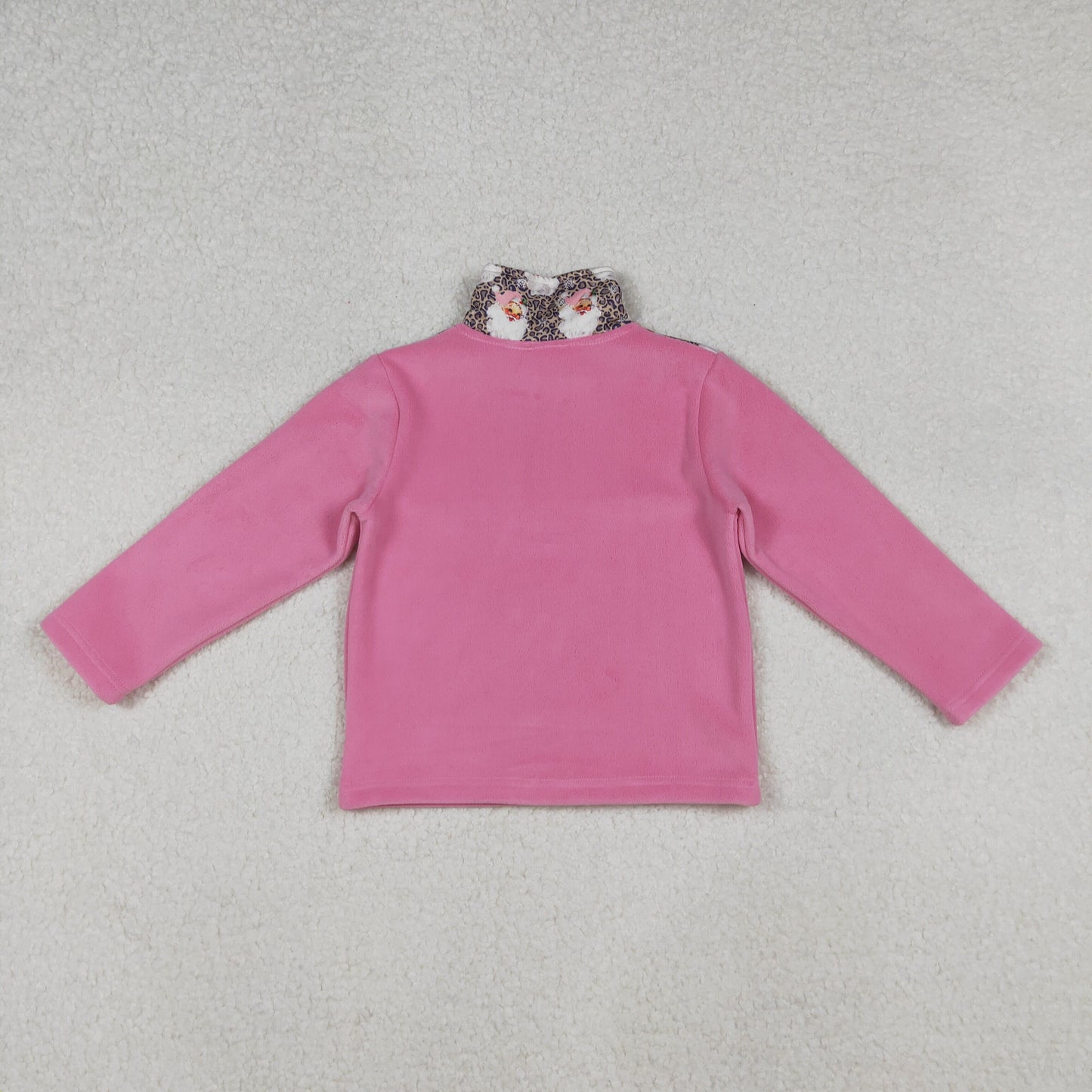 GT1151 Santa Pink Print Girls Christmas Zipper Thick Pullover Top