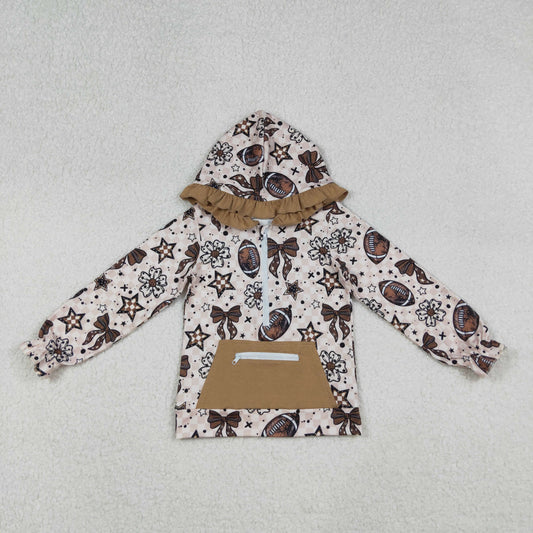 GT1152 Football Flowers Bows Print Girls Fall Hoodie Zipper Top