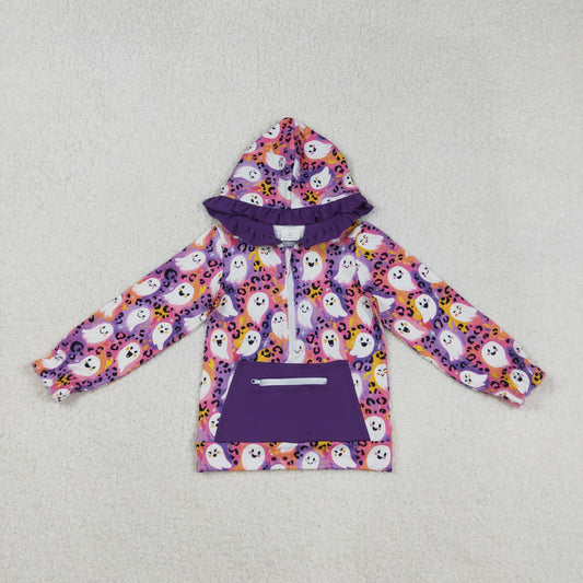 GT1155 Spooky Leopard Purple Print Girls Halloween Hoodie Zipper Top