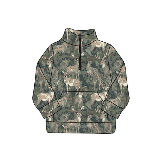 (Pre-order)GT1177 Adult Deer Camo Print Woman Zipper Pullover Yoga Top