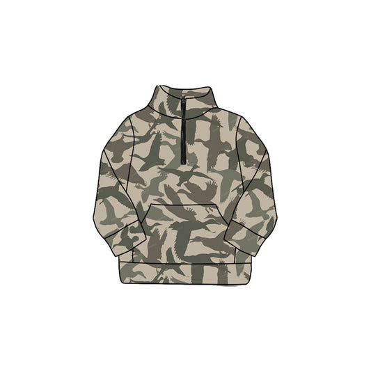 (Pre-order)GT1179 Duck Camo Print Girls Zipper Pullover Yoga Top