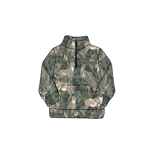 (Pre-order)GT1180 Deer Camo Print Girls Zipper Pullover Yoga Top