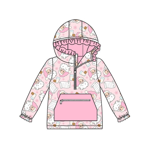 (Pre-order)GT1181 Santa Cookie Print Girls Christmas Zipper Pockets Hoodie Top