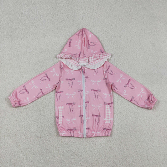 GT1217 Pink Bows Print Girls Zipper Pockets Hoodie Jacket Top