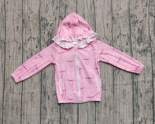 (Pre-order)GT1217 Pink Bows Print Girls Zipper Pockets Hoodie Jacket Top