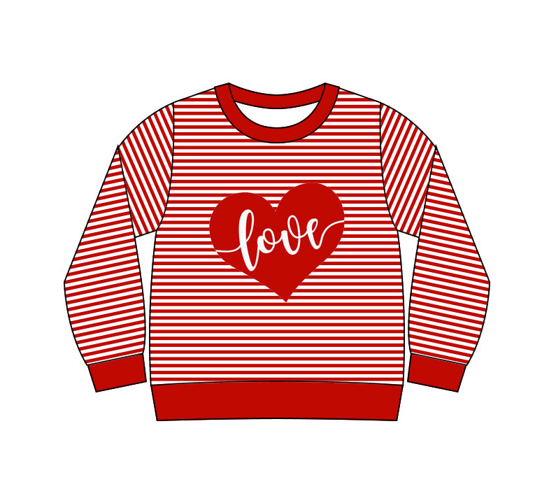 (Pre-order)GT1234 LOVE Heart Stripes Print Girls Valentine's Day Long Sleeve Tee Shirts Top
