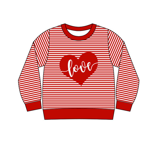 (Pre-order)GT1234 LOVE Heart Stripes Print Girls Valentine's Day Long Sleeve Tee Shirts Top