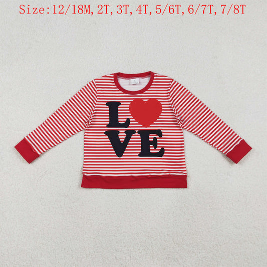 GT1235 LOVE Heart Red Stripes Print Girls Valentine's Day Long Sleeve Tee Shirts Top