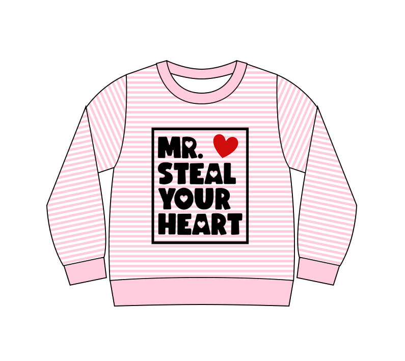 (Pre-order)GT1236 Your Heart Pink Stripes Print Girls Valentine's Day Long Sleeve Tee Shirts Top