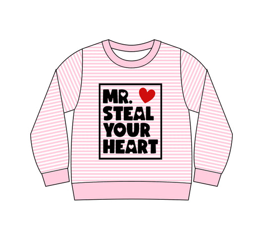 (Pre-order)GT1236 Your Heart Pink Stripes Print Girls Valentine's Day Long Sleeve Tee Shirts Top