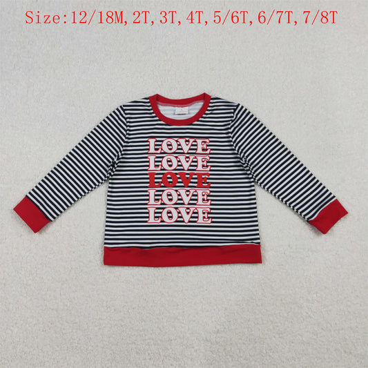 GT1237 LOVE Stripes Print Kids Valentine's Day Long Sleeve Tee Shirts Top